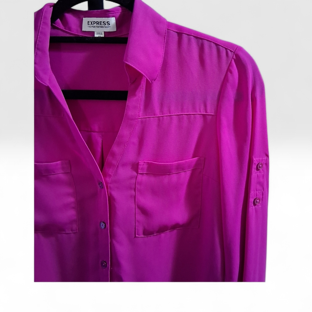Express Portofino Dark Pink Button Up Blouse Womens Size XS Petite - Picture 3 of 8